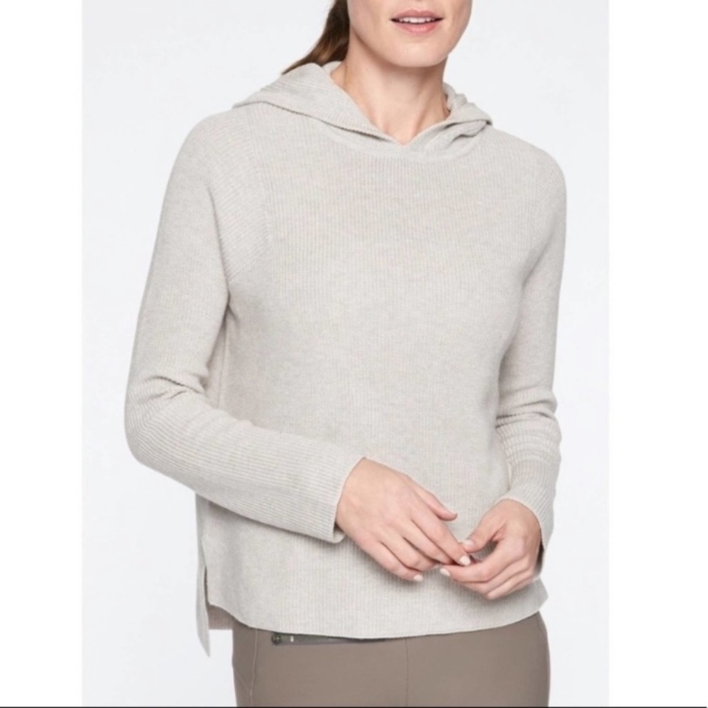 Athleta Rest‎ Day Hoodie Sweater in Dove Grey Knit Women’s Sz Large